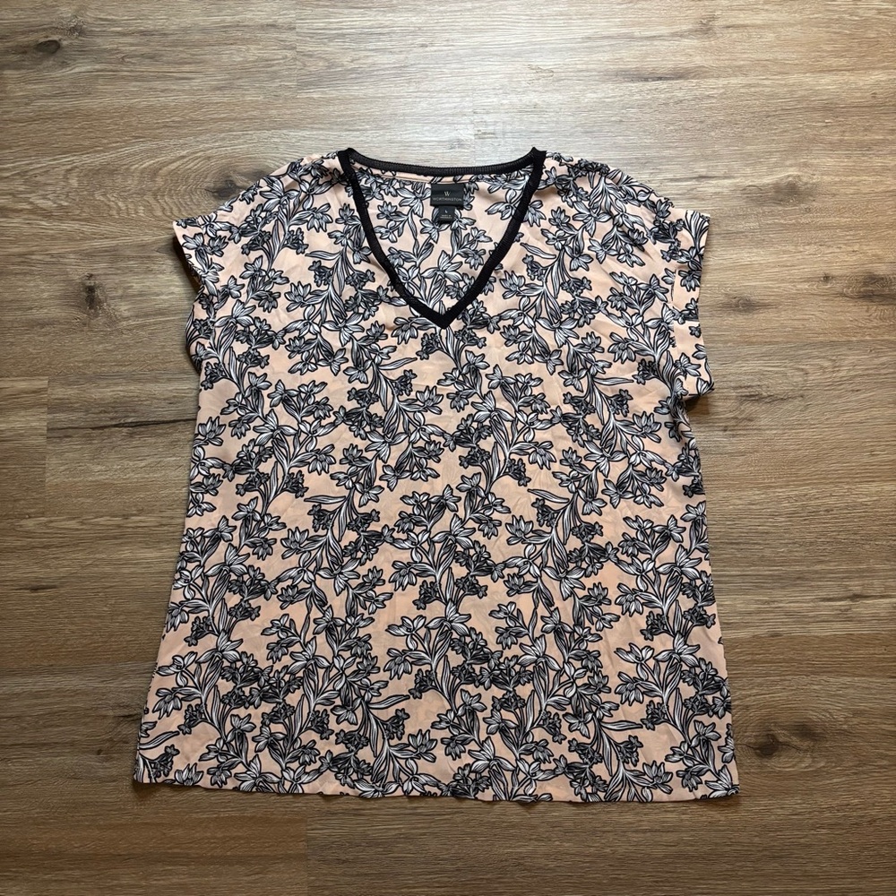 Worthington Multicolored Boxy Blouse Short Sleeve